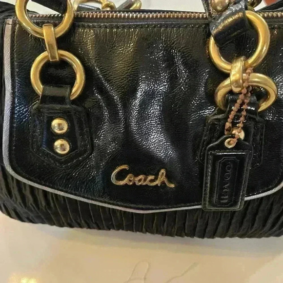 Coach Ashley Satin Leather Sachel Shoulder Bag Black - Picture 1 of 12
